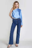 Deep Sky Blue Asymmetric One Shoulder Blouse
