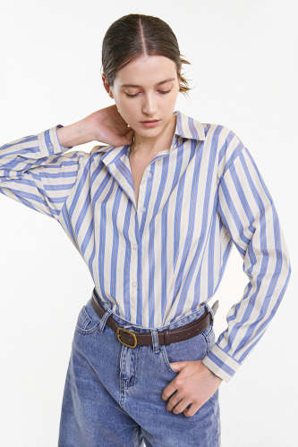 Royal Blue Oversized Striped Cuff Shirt