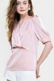 Pink Surplice Neck Ruched Blouse