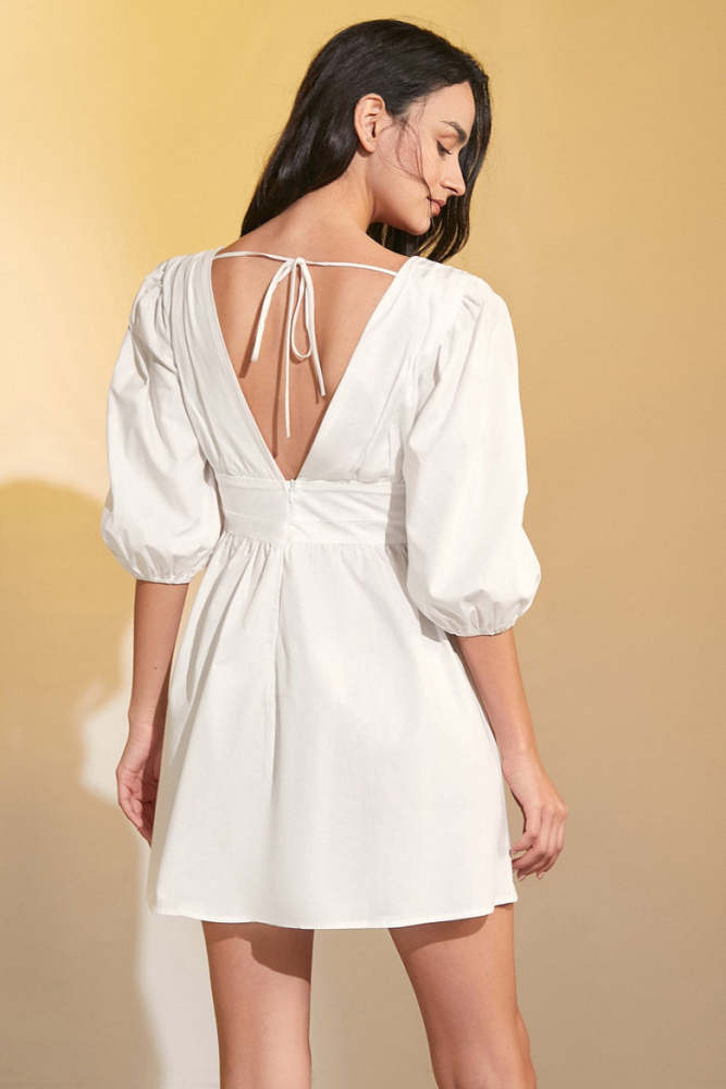 White Backless Half Sleeve Mini Dress