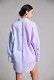 Lavender Color Block Oversized Button-Up Shirt