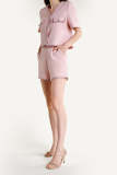Pink Braided Trim Wide Leg A-Line Shorts