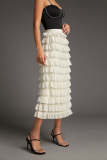 Beige Ruffled Tiered Elastic Waist Skirt