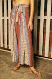 Multicolor Boho Print Wide Leg Tie Detail Slit Hem Pants