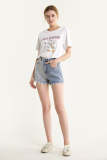 Light Blue Two-Tone Frayed Hem Denim Shorts