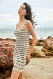 Beige Wavy Stripe Knitted Mini Tank Dress