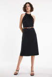 Black Belted Sleeveless High Neck Midi Dress