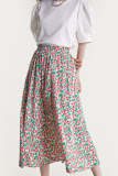 Multicolor Floral Print Elastic Waist Crinkled Midi Skirt