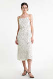 White Abstract Print Twist Detail Slip Midi Dress