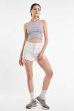 Silver Rib Racer Neck Cropped Tank Top