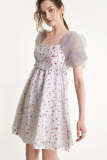 Thistle Floral Print Puff Sleeve Tulle Mini Dress