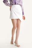 White Asymmetric Hem Draped Mini Skirt