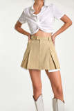 Khaki Pleated A-Line Cutoff Mini Skirt