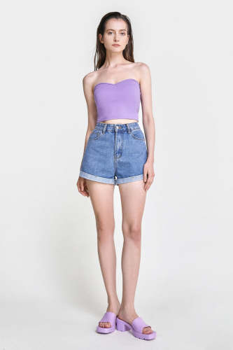 Medium Orchid Rib-Knit Crop Tube Top