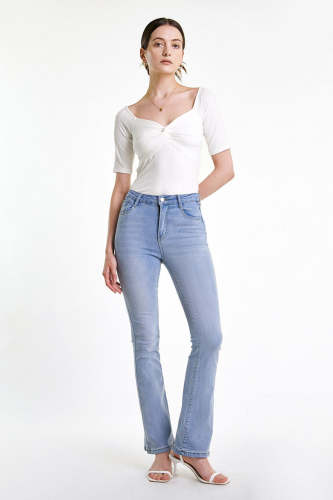 White Ribbed Twist Front Crop Blouse