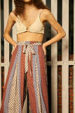 Multicolor Boho Print Wide Leg Tie Detail Slit Hem Pants