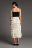 Beige Ruffled Tiered Elastic Waist Skirt