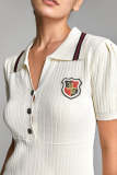 Ivory Embroidered Patch Polo Rib-Knit Dress
