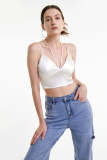 White Satin Halterneck Cropped Cami Top
