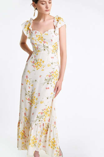 Flash Sale                Old Lace Floral Print Off-the-Shoulder Midi Dress