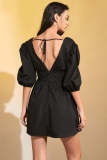 Black Backless Half Sleeve Mini Dress