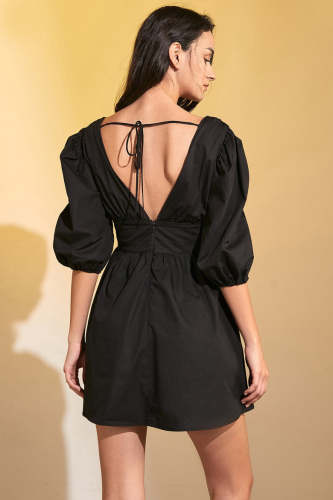 Black Backless Half Sleeve Mini Dress
