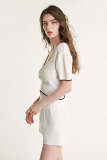 White Contrast Trim Ruched Front Knit Top
