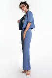 Steel Blue High Rise Wide Leg Suit Pants