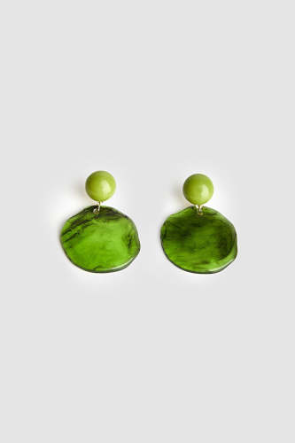 Dark Olive Green Resin Marbled Irregular Earrings