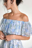 Light Sky Blue Floral Print Off-the-Shoulder Ruffled Maxi Dress