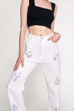 White Tie Dye High Rise Straight Leg Jeans