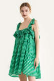 Medium Sea Green Plaid Ruffled Tie Strap Midi Dress