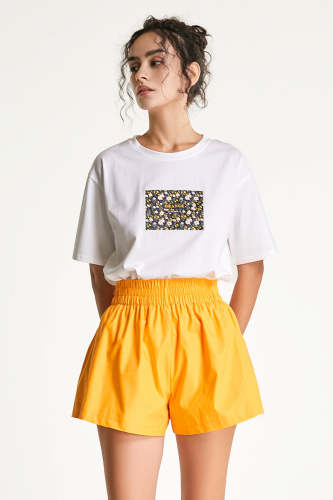 White Printed Loose Fit Cotton T-shirt