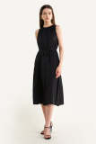 Black Satin Sleeveless Pleated Midi Dress