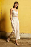 White Smocked Waist Wide Leg Pants
