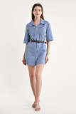 Light Blue Belted Denim Romper