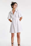 Flash Sale                White Fitted Waist Puff Sleeve Shirt Dress