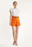 Dark Orange Belted High Rise A-Line Pocket Detail Shorts