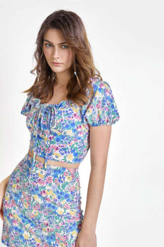 Multicolor Floral Crop Top & Mini Skirt Set