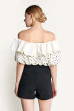 Ivory Off-the-Shoulder Polka Dot Ruffled Blouse