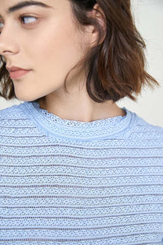 Light Sky Blue Textured Round Neck Blouse