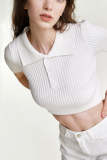 Ivory Rib-Knit Polo Crop Top