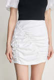 White Ruched High-Waisted Mini Skirt