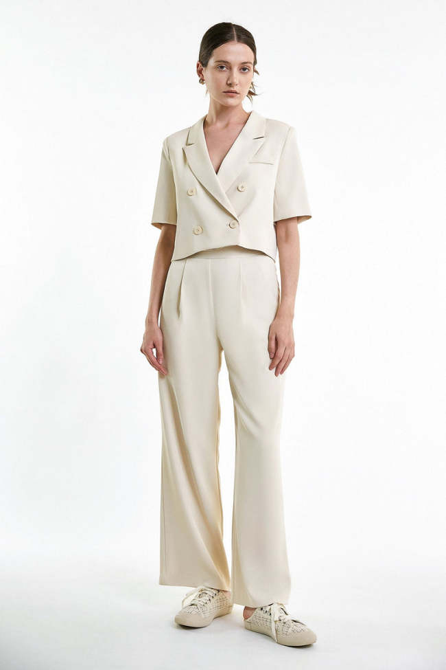Ivory High Rise Wide Leg Suit Pants