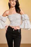White Off-the-Shoulder Printed Blouse