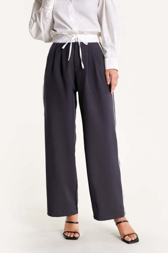 Dim Grey Side Stripe Tie Detail Pants