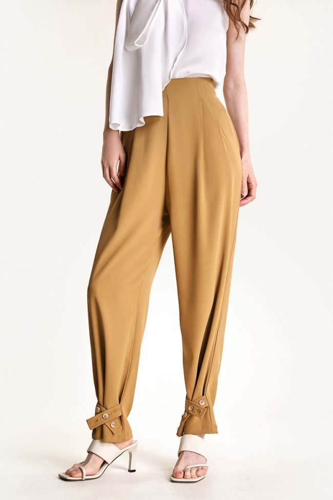Burly Wood Straight Leg Button Hem Pants
