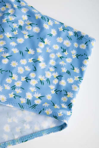 Light Sky Blue Floral Print Halter Top And High-Waisted Bottom Bikini Set