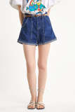 Dark Blue Belted Seam Detail Denim Shorts