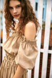 Dark Khaki Ruched Ruffled Top & Shorts Two-Piece Set
